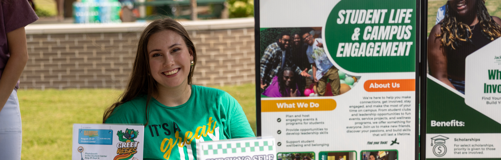 JSCC Student Government Association President Katie Snow sitting at a booth during Welcome Back Bash in September 2025.