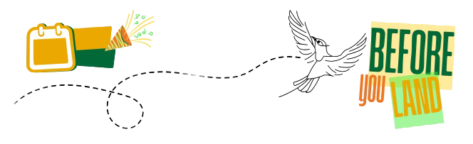 Decorative banner with Before You Land logo