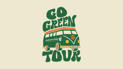 Decorative graphic with Go Green Tour logo