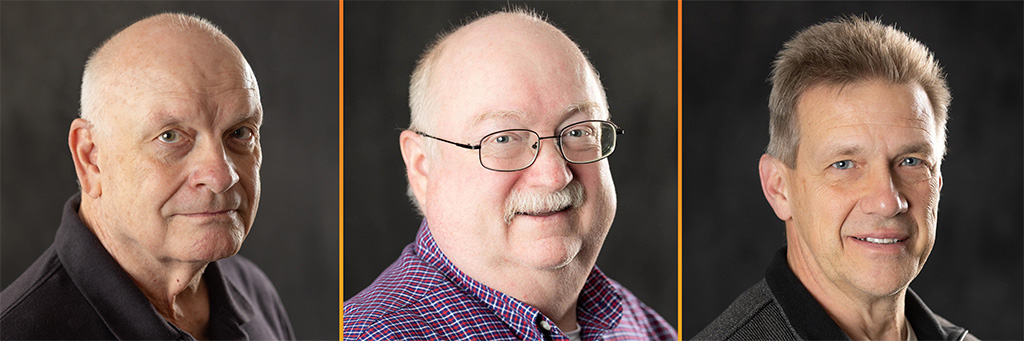 Three photos of Workforce Solutions faculty and staff including, from left, Dr. Don DeMoulin, Dr. Tom Pigg, and John McCommon