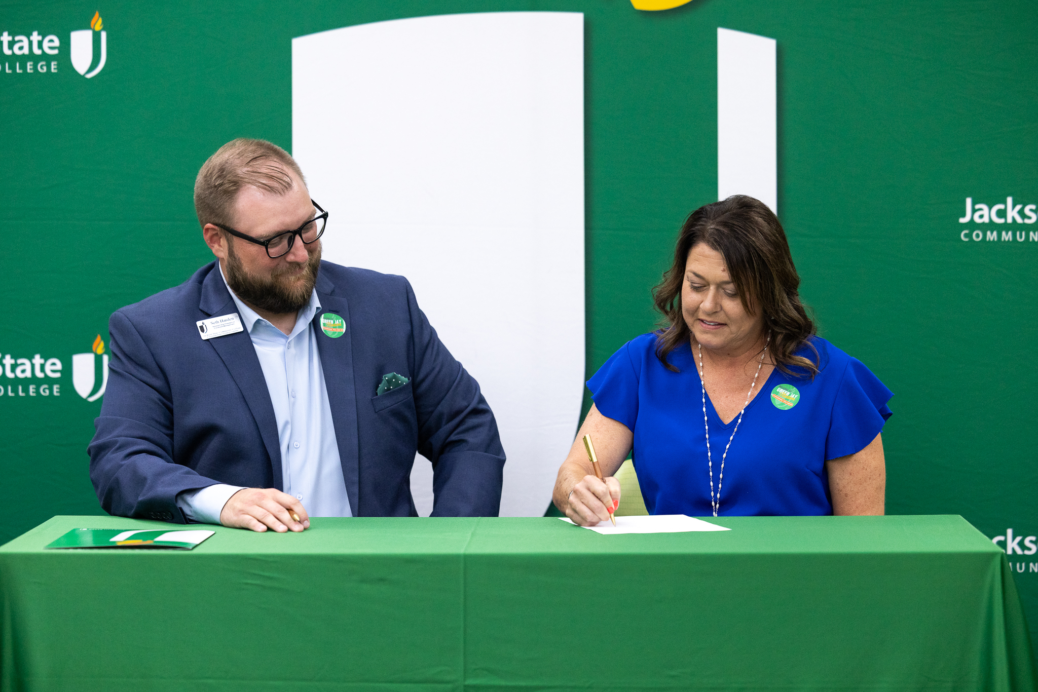 JSCC AVP of Enrollment Management Seth Harden and Director of Hardeman County Schools Dr. Christy Smith sign an MOU for JSCC Accepted.